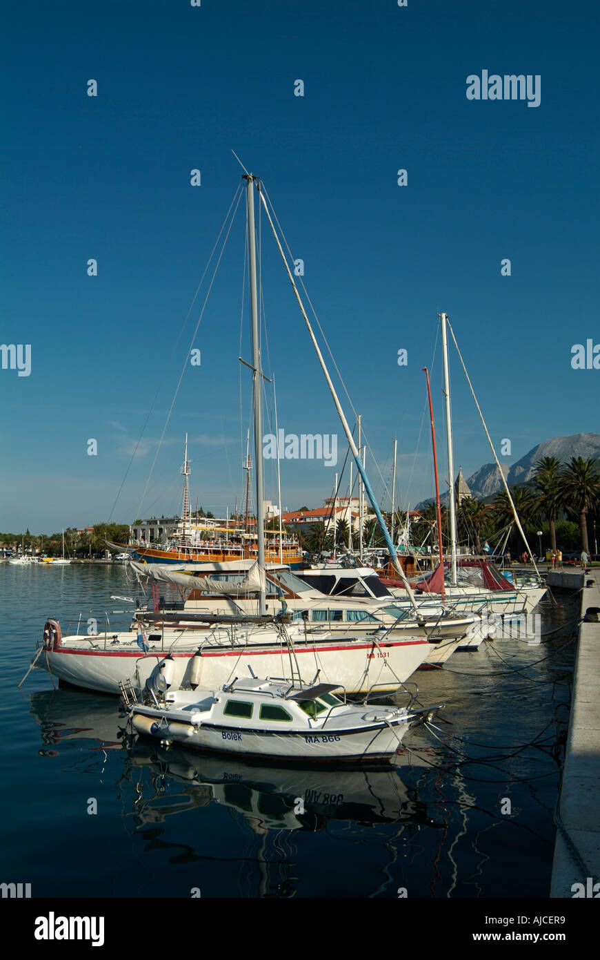 Croatia Makarska Dalmatian Coast Boats Moored to the Quayside Stock Photo