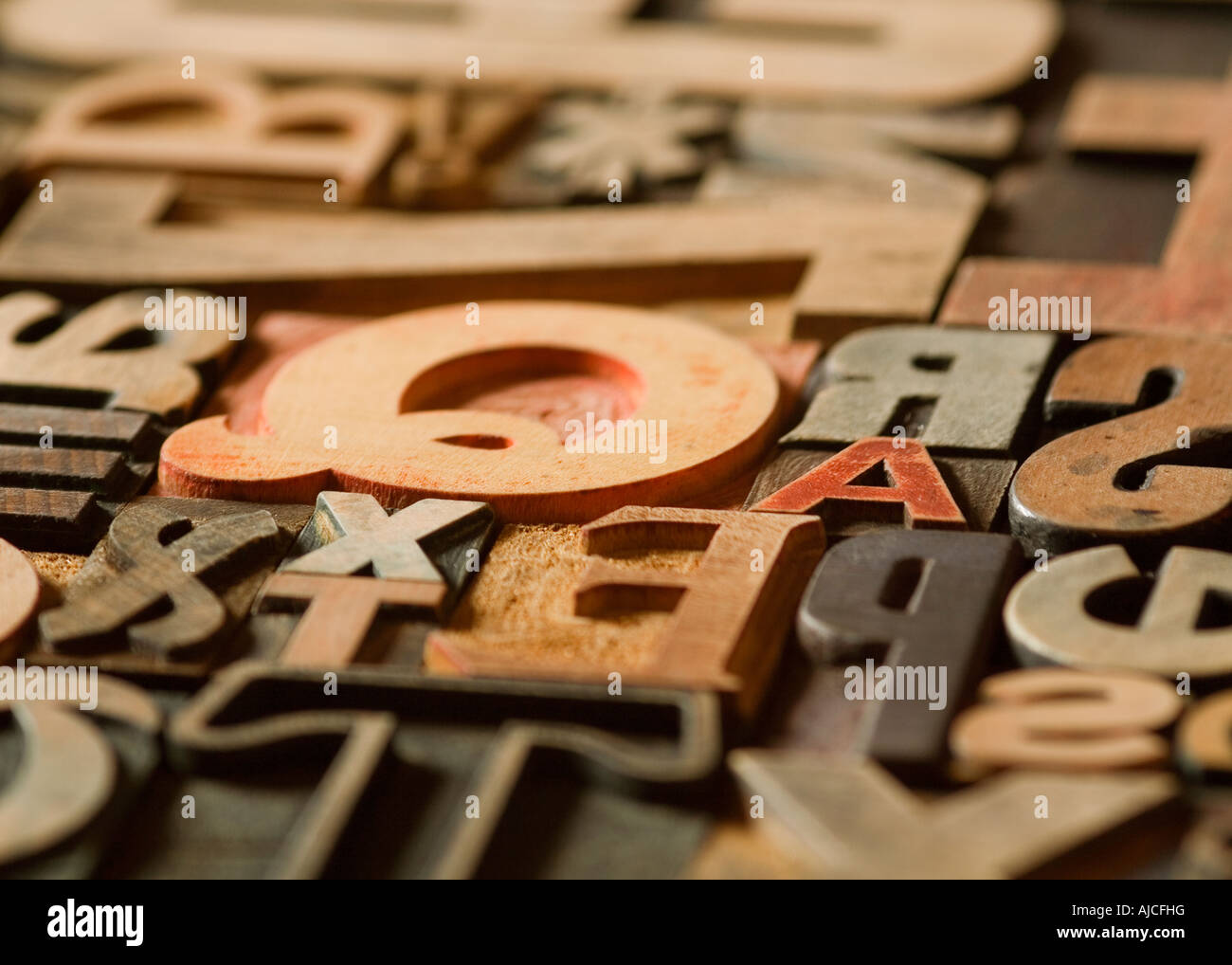 Old Printing blocks and letters in various styles, typefaces and fonts