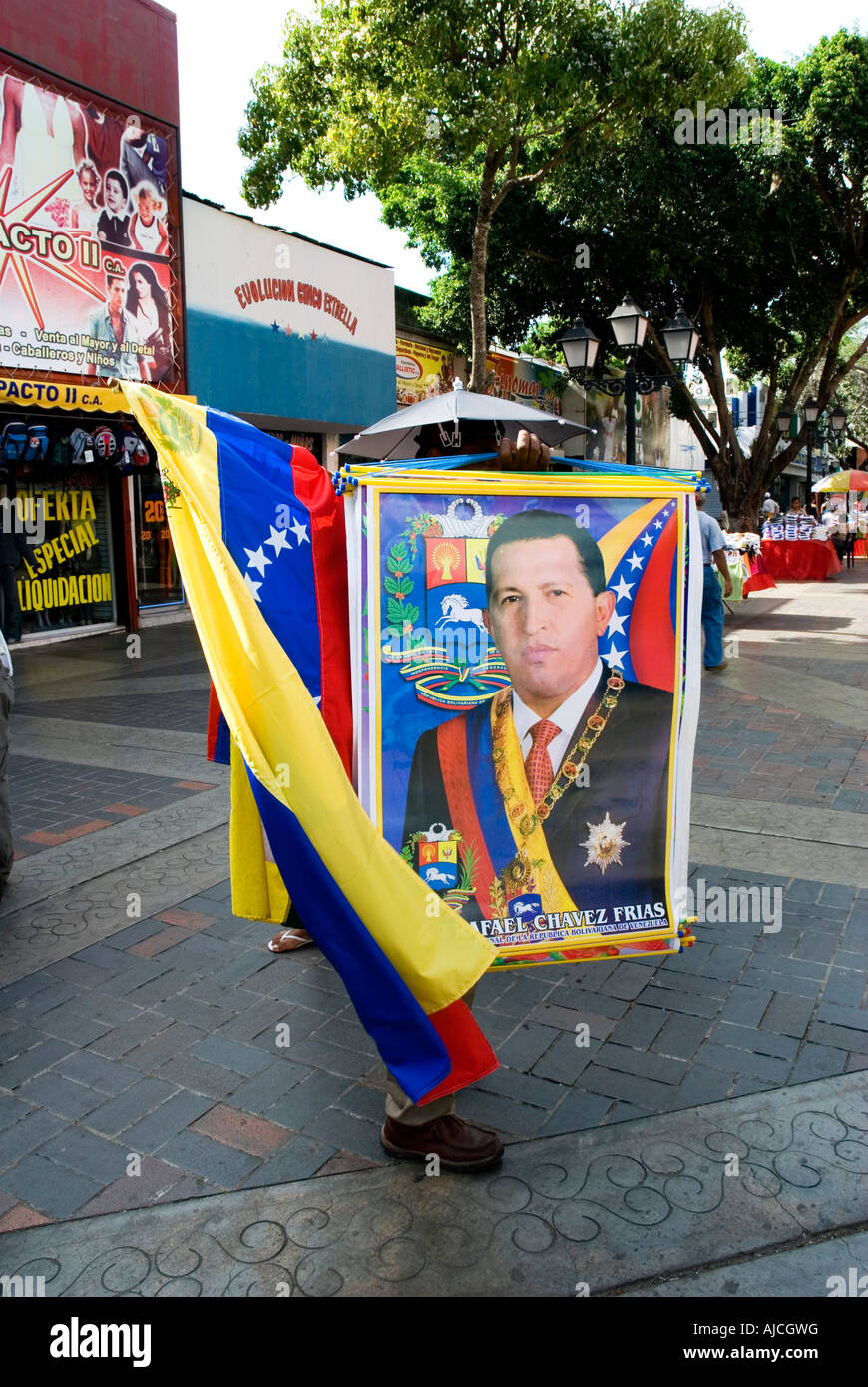 Chavez poster seller,Porlamar Isla Margarita Island, Venezuela Stock Photo