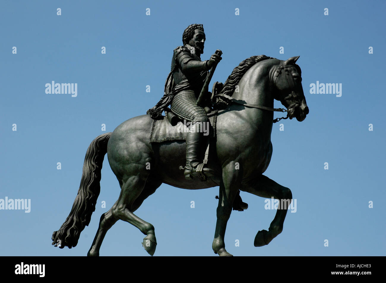 Equestrian statue of The King Henri IV Pont Neuf, Paris,France Stock Photo