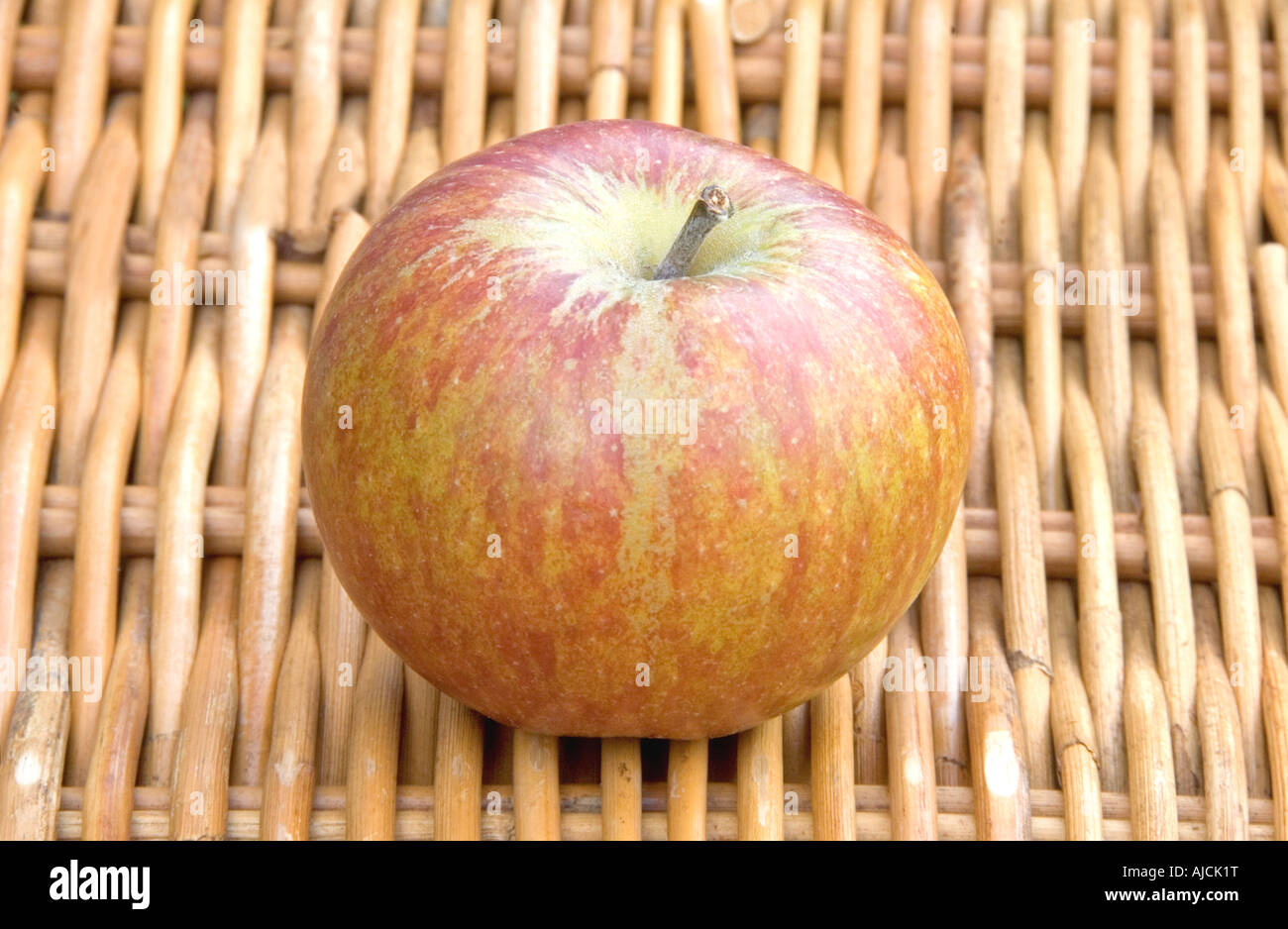 Cox s Orange Pippin apple Malus domestica on wicker basket Stock Photo