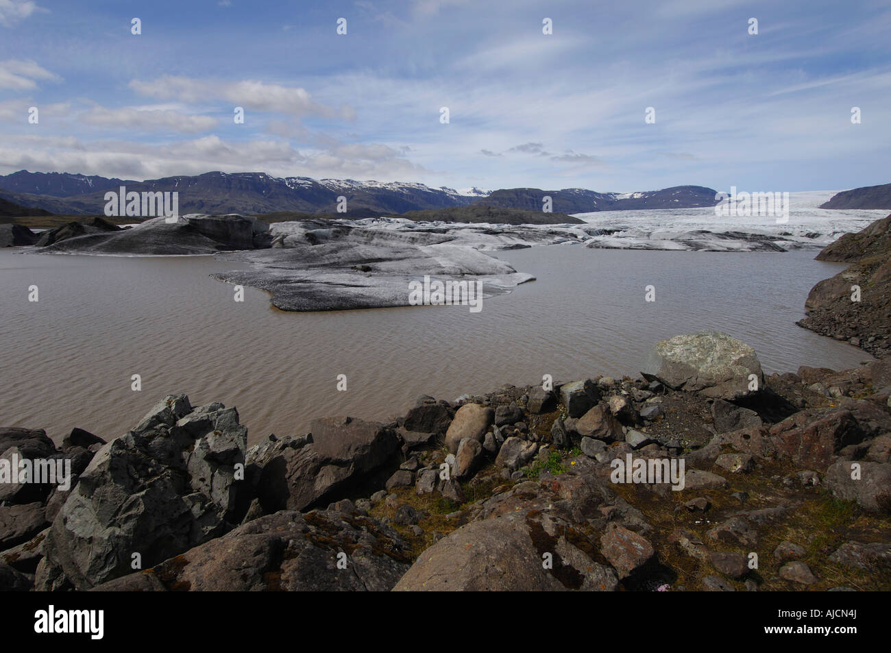 The Hoffellsjokull glacier and melt water glacial lagoon eastern