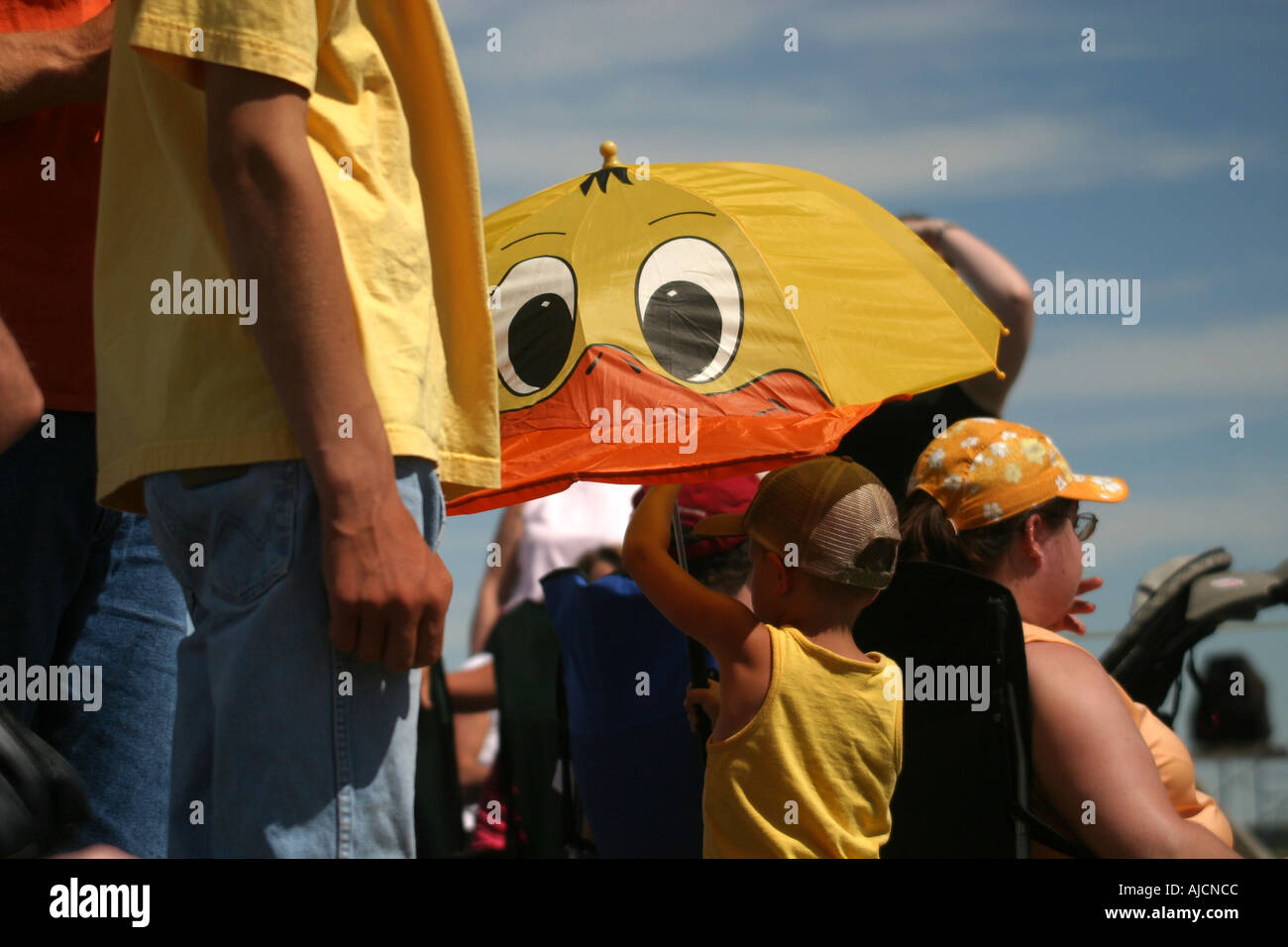 AIRSHOW, AIR SHOW spectators with umbrellas Stock Photo