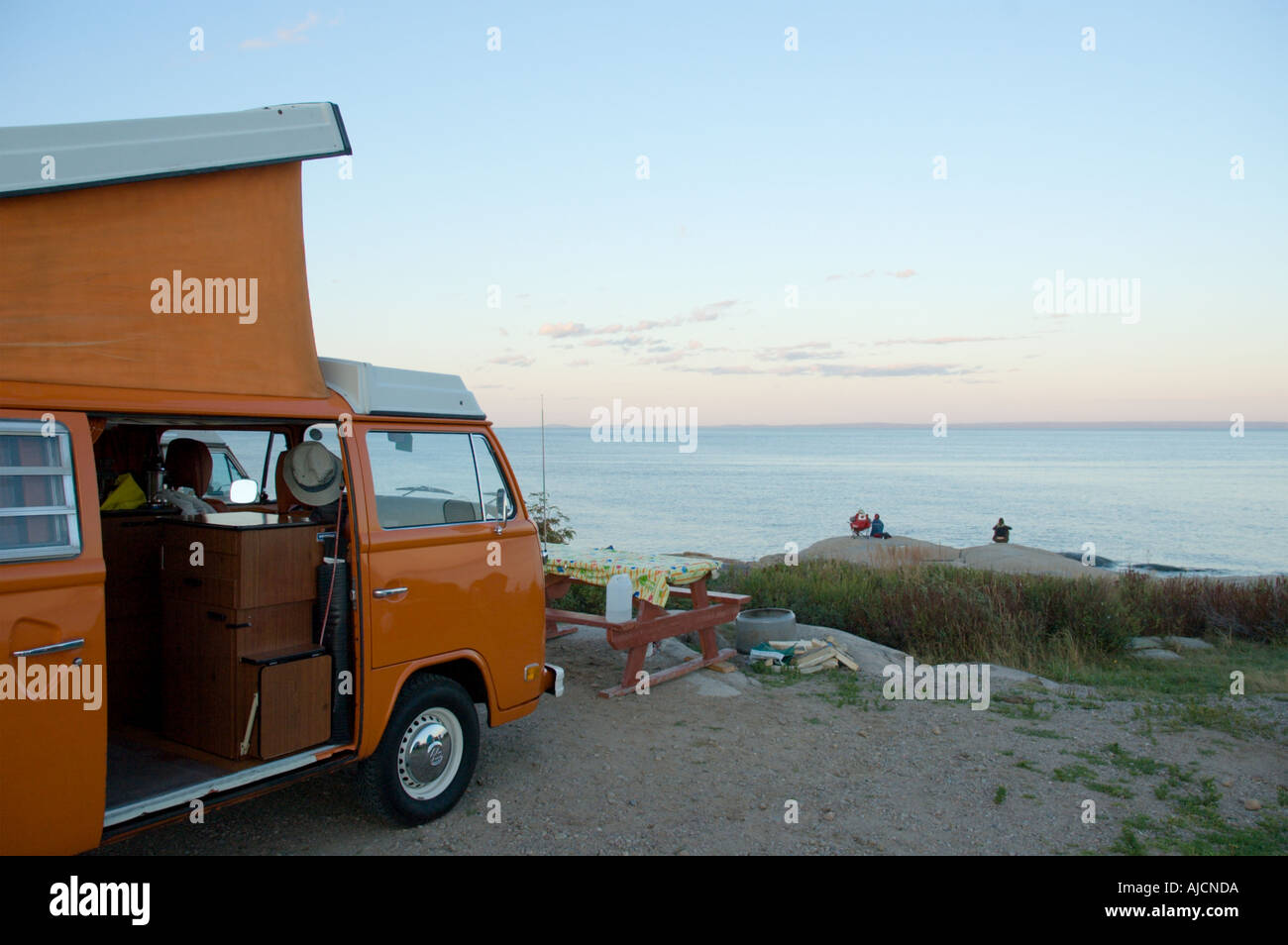 1976 Westfalia campers in front of Saint Laurence river Stock Photo