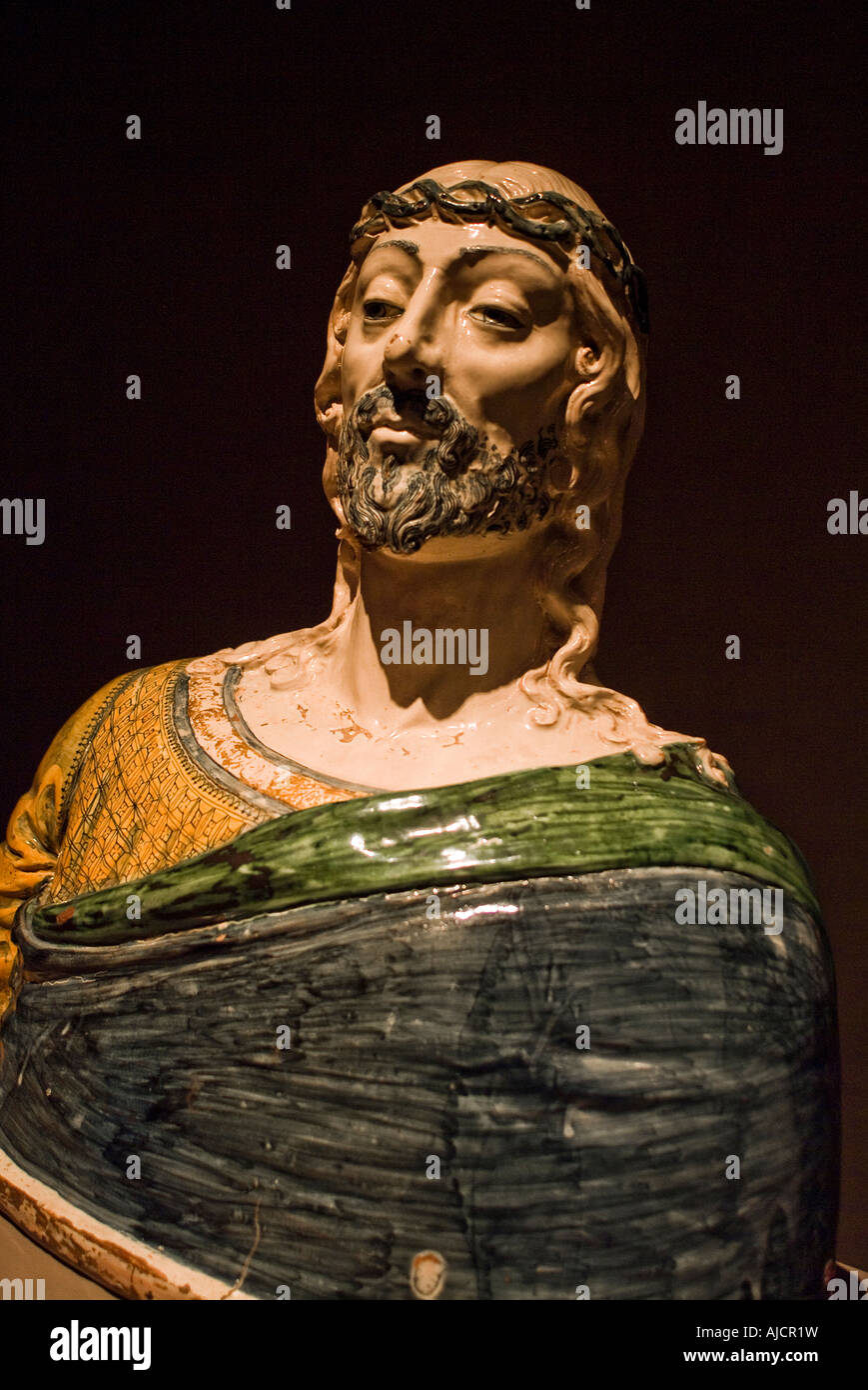 Carved wooden religious statue at John Paul Getty Center in Los Angeles