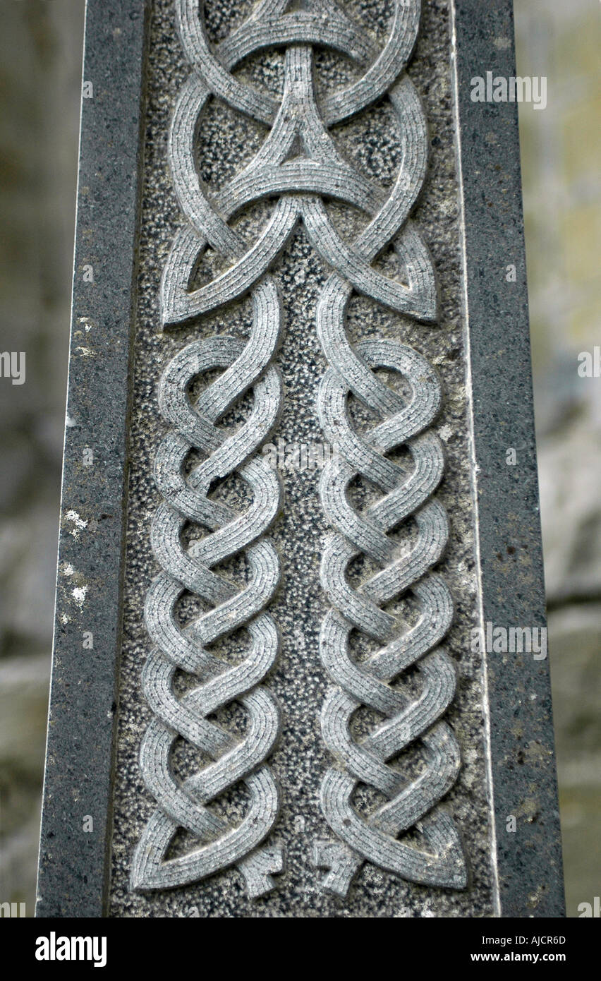 Celtic weave design on a grave stone cross in the Abbey graveyard at