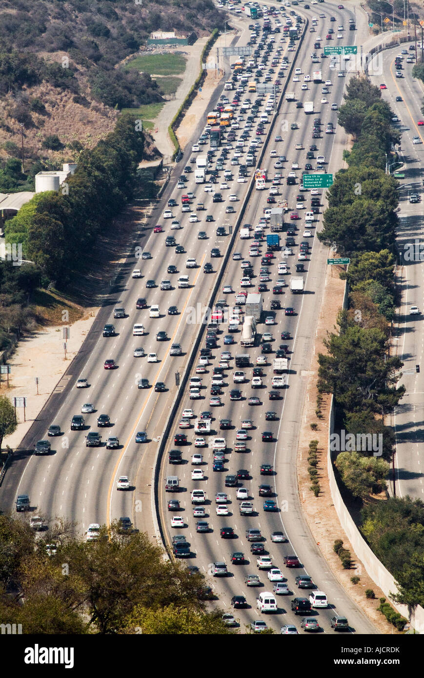 Traffic on uphill freeway in Los angeles CA Stock Photo