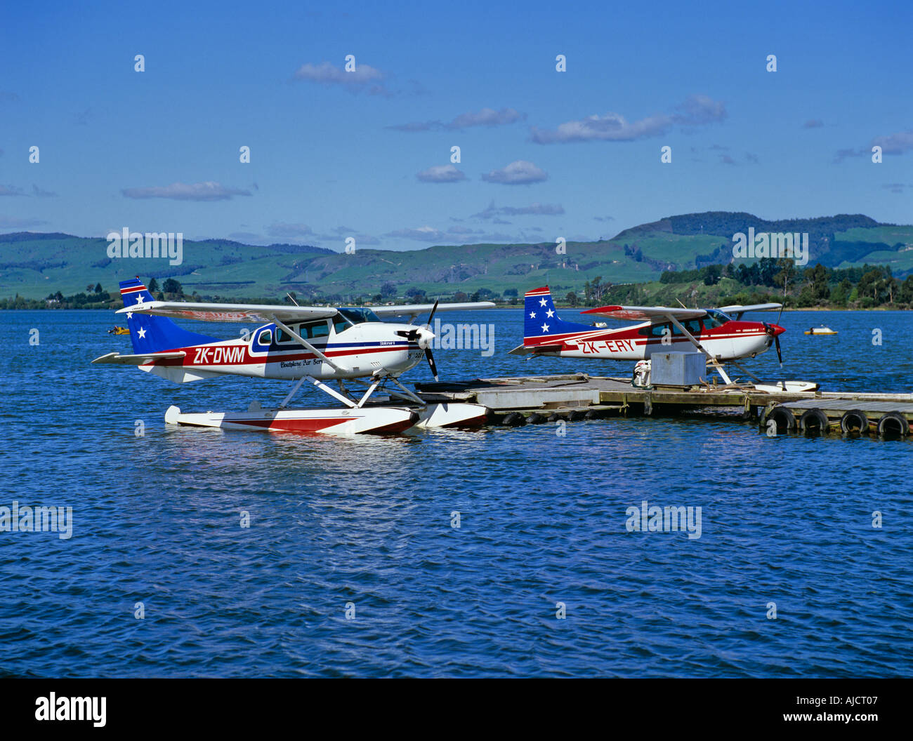 Pleasure flight Cessna 206 Seaplanes Lake Rotorua New Zealand Stock Photo