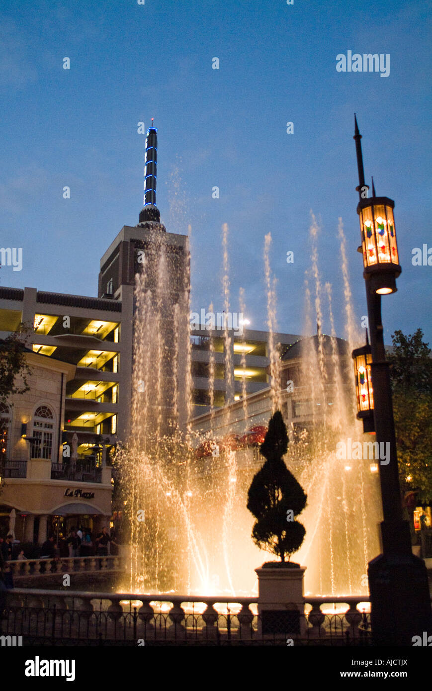 The Grove shopping mall fountain in Los Angeles California USA Stock