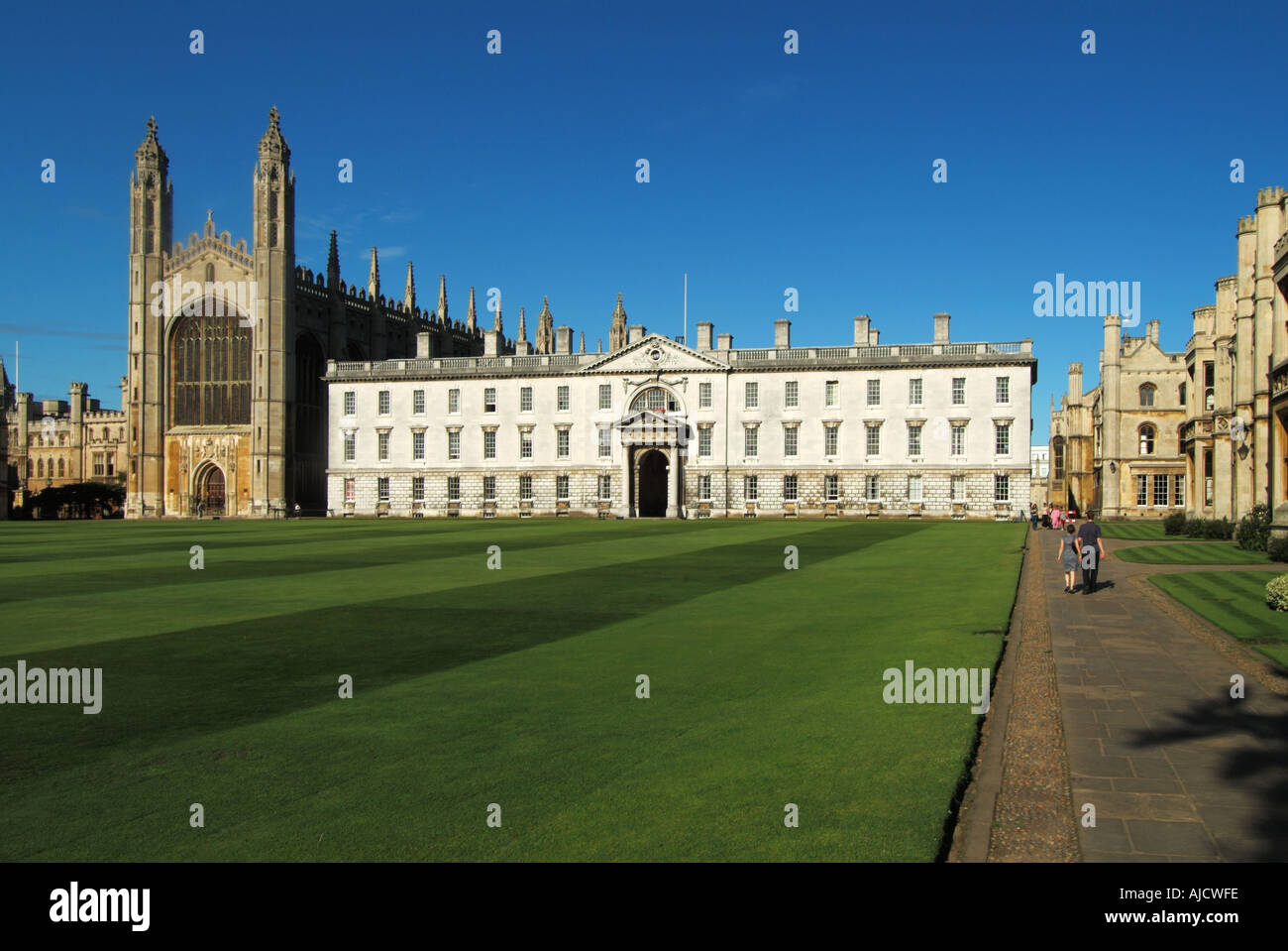 Cambridge university town Kings College and Chapel with lawns Stock Photo