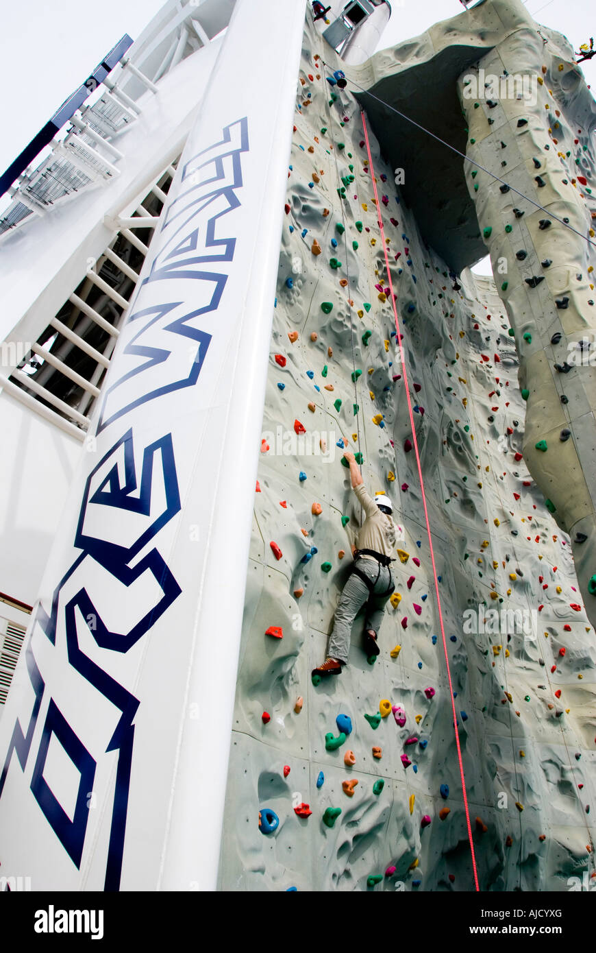 freeclimber, rock climbing wall, Liberty of the Seas, largest cruise ship in the world Stock