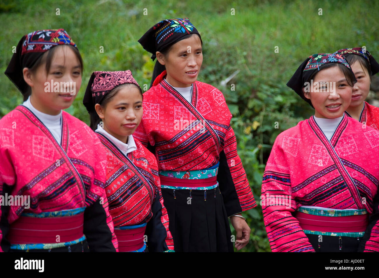 A group of Red Yao girls in the village of Xiao Zhai near Guilin China ...