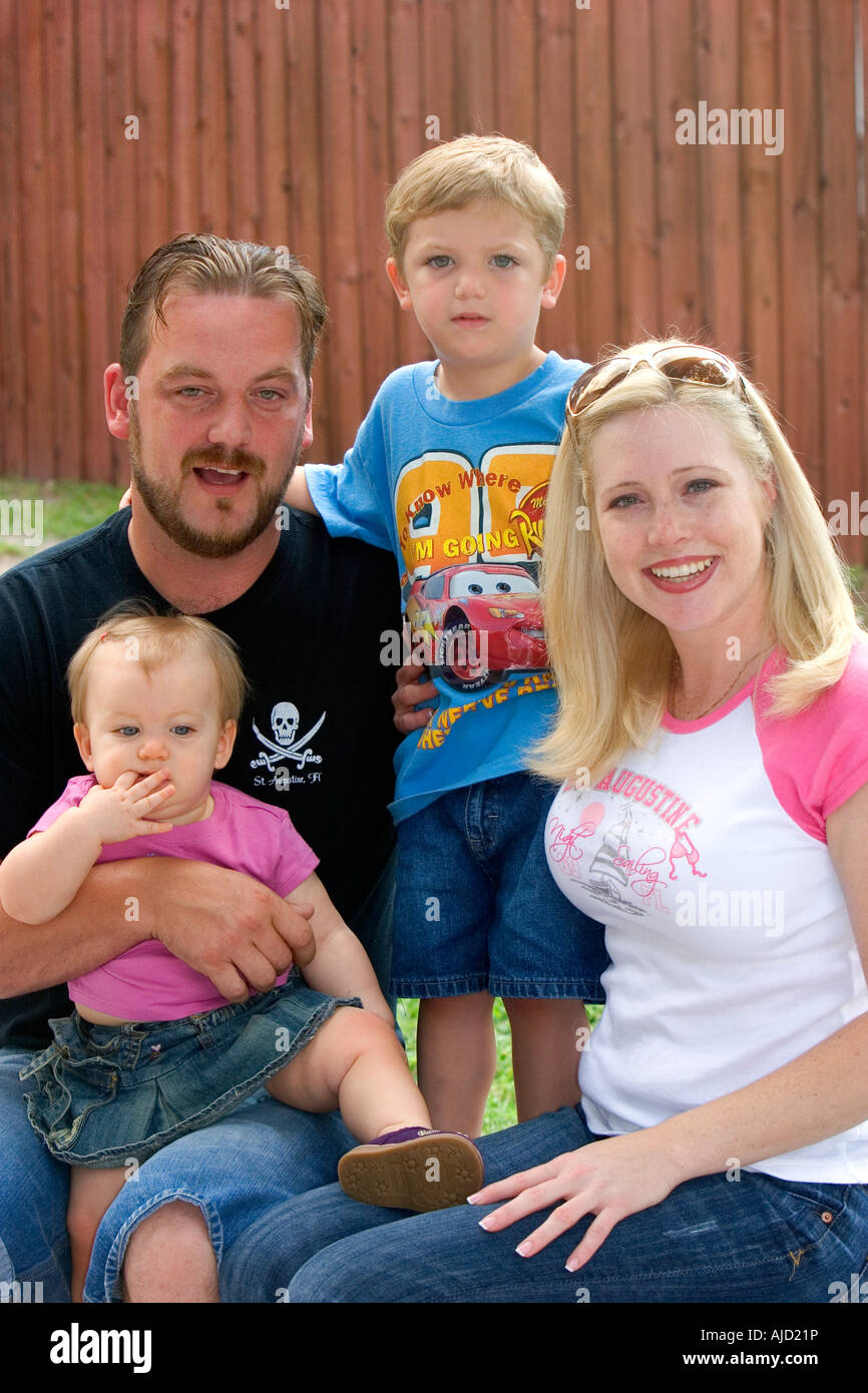 Family portrait with mother father son and daughter in Florida MR Stock Photo