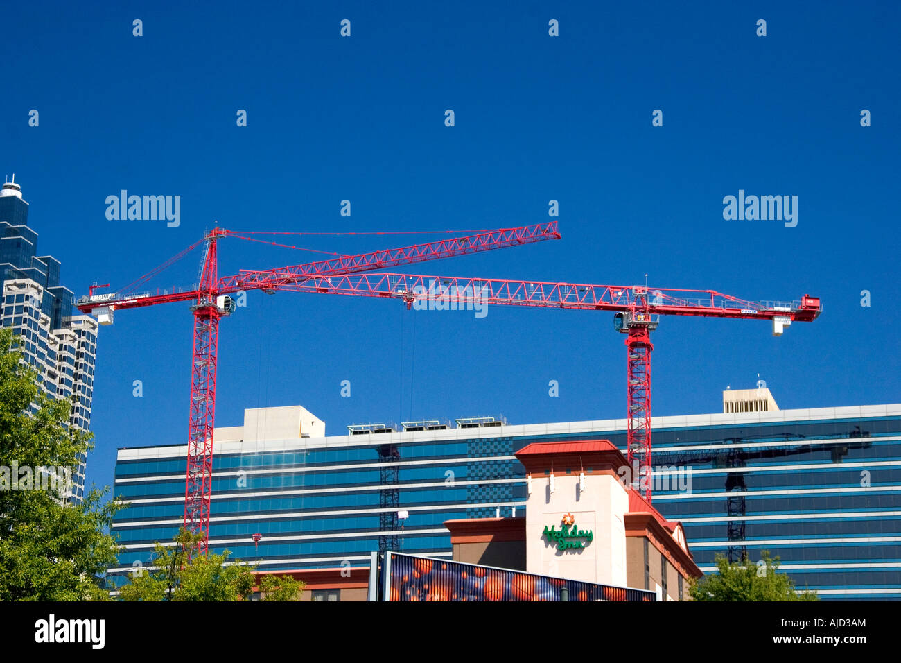 Cranes used for building construction in downtown Atlanta Georgia Stock Photo