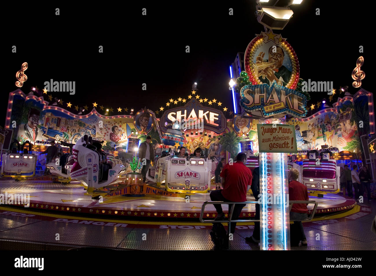 carousel Shake on the Cranger fair at night, Germany, Ruhr Area, Herne Stock Photo