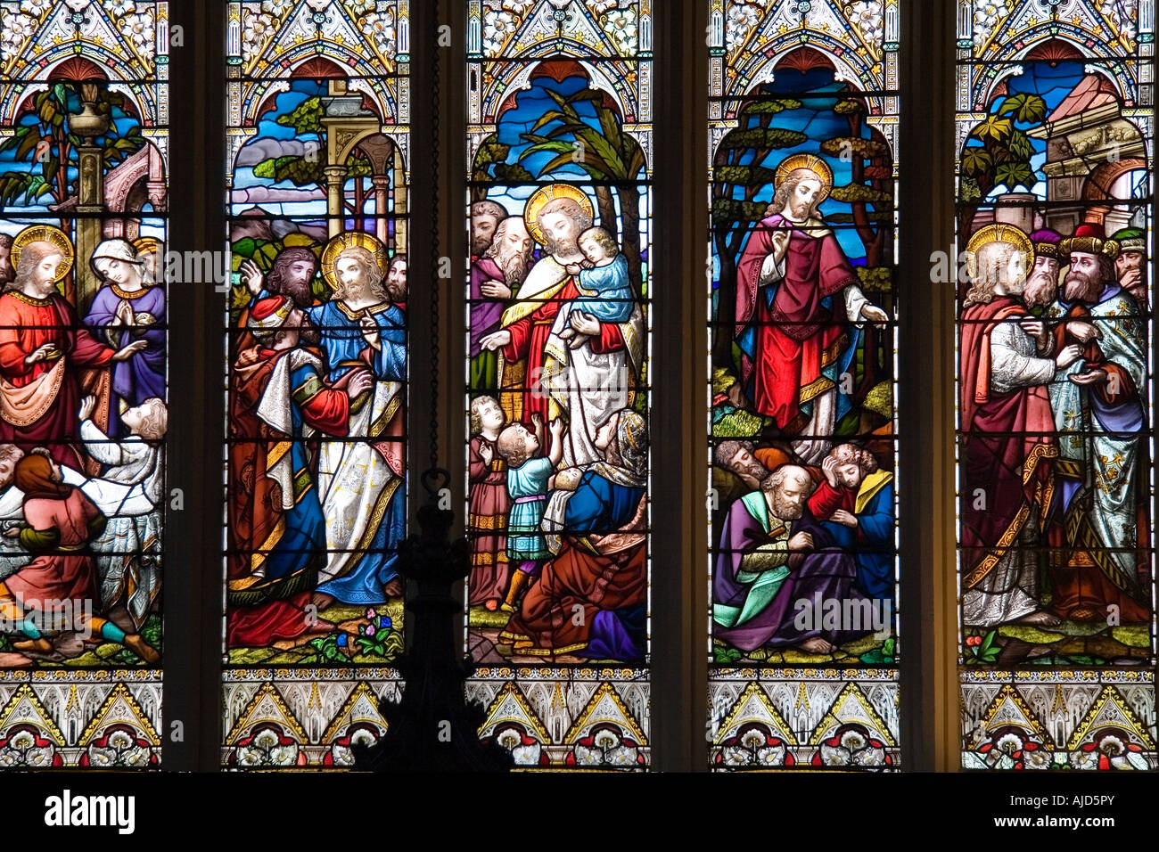 Stained glass window in Bath Abbey Bath England uk Stock Photo - Alamy