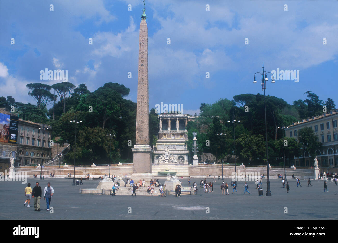 people on th Piazza d Popolo Egyptian Obelisk of Flaminius Pincio stairway Rome Italy Europe  Stock Photo