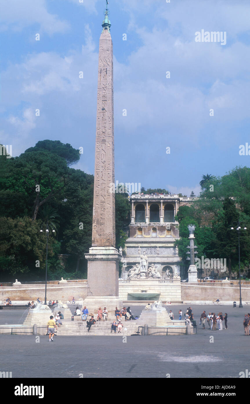 people on th Piazza d Popolo Egyptian Obelisk of Flaminius Pincio stairway Rome Italy Europe  Stock Photo