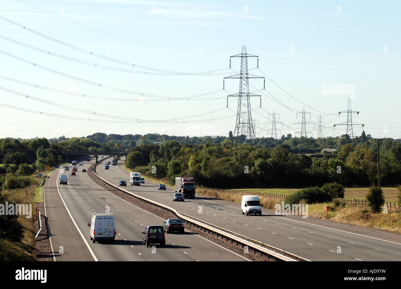 M69 motorway and electricity pylons, Leicestershire, England, UK Stock