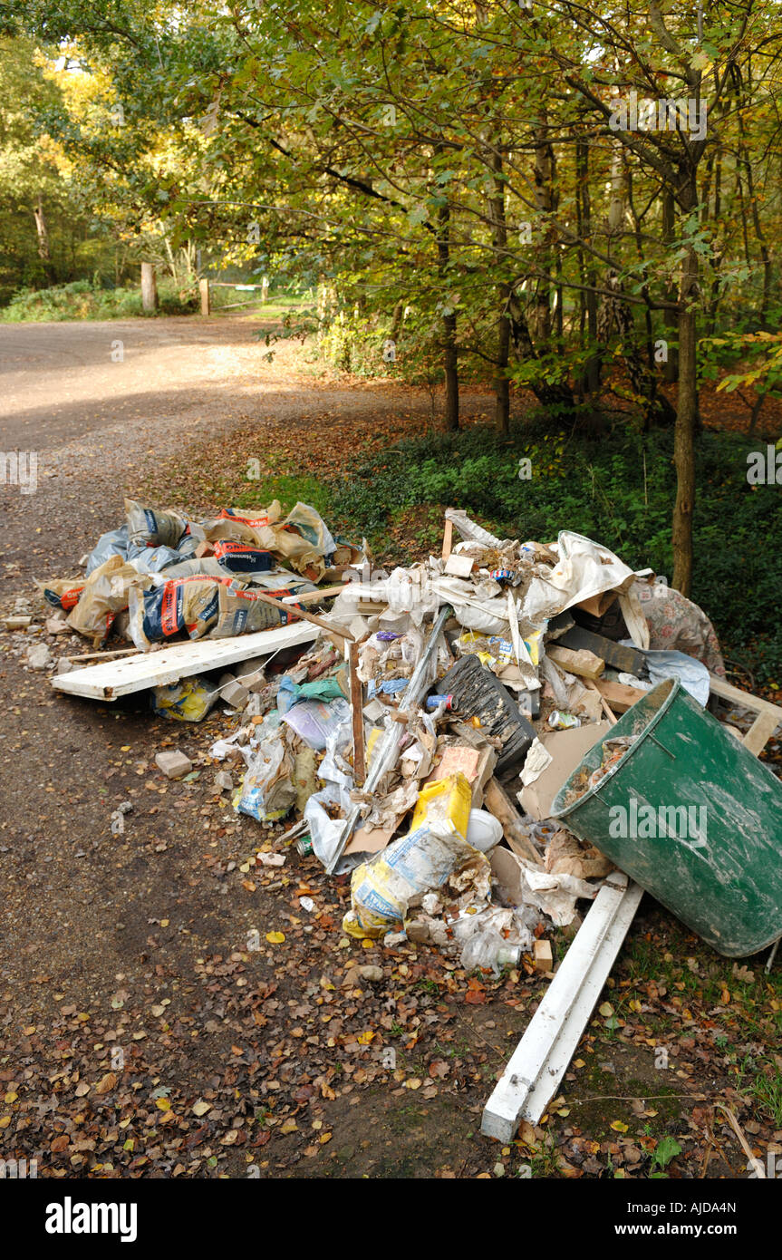 Rubbish illegally dumped, a practice known in the United Kingdom as fly