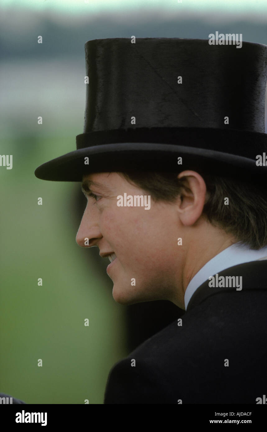 Black silk traditional top hat young man at Royal Ascot Horse races ...