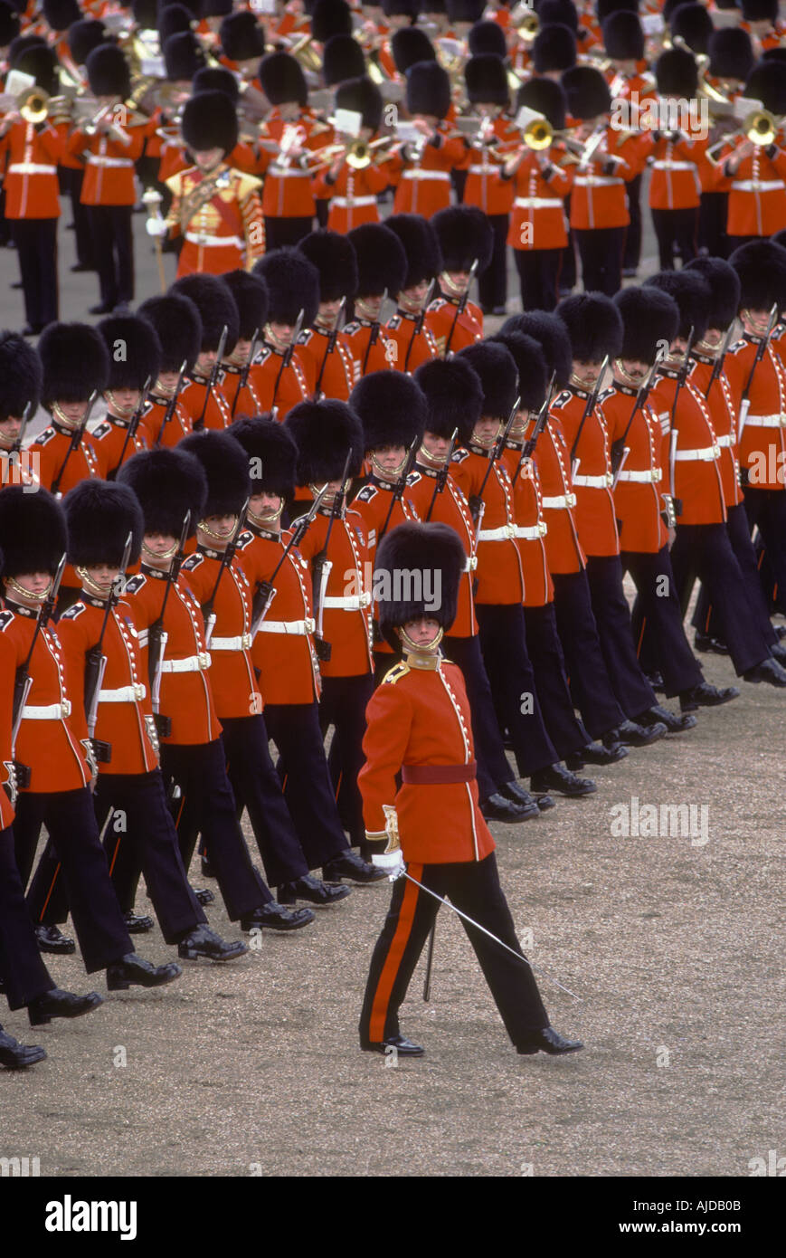 British soldiers in ceremonial uniform London Uk  Trooping the Colour on Horse Guards Parade. Household Cavalry June 1985 1980s HOMER SYKES Stock Photo