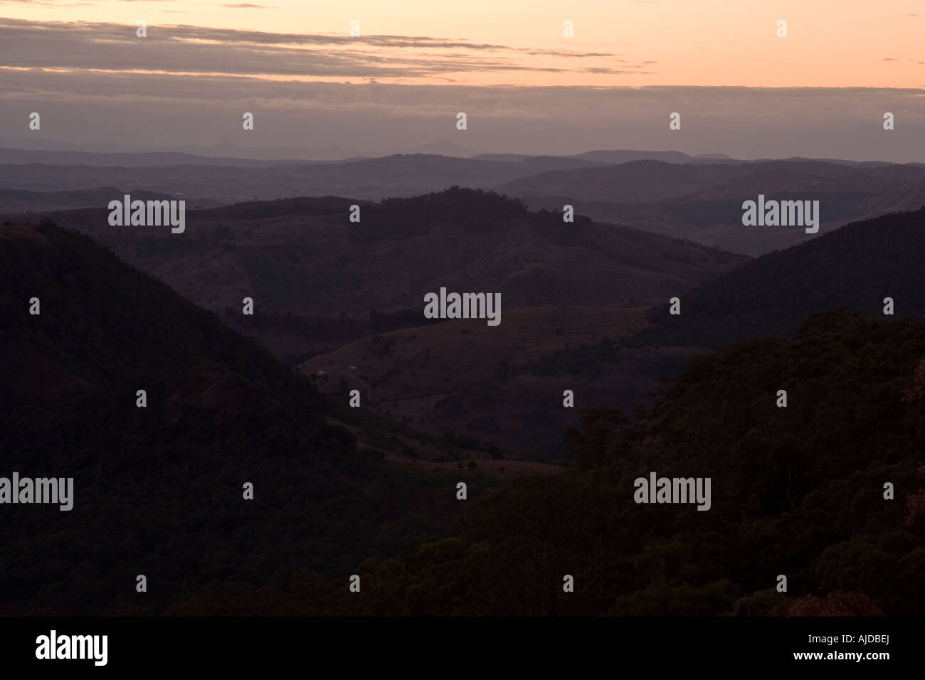 Dawn break from the top of the Toowoomba range at Picnic Point Queensland Australia Stock Photo