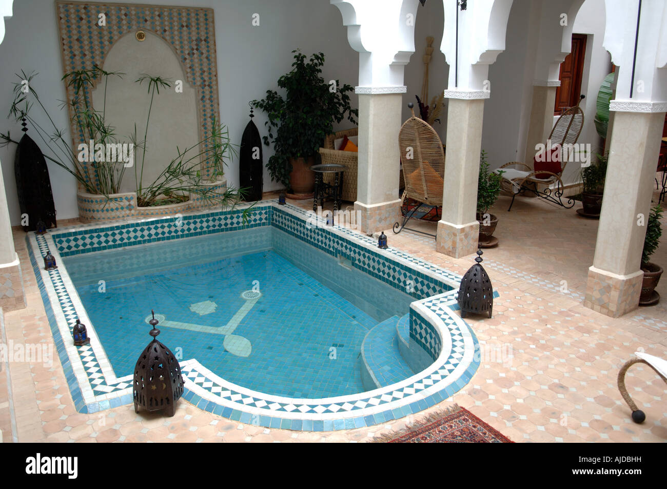 Interior of renovated riad in the Medina of Marrakesh Morocco Stock Photo