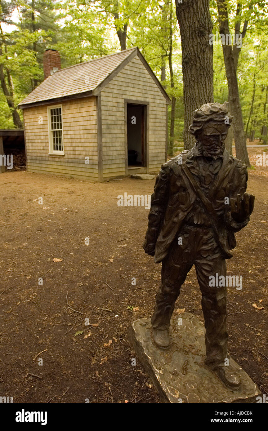 Concord MA Massachusetts Walden Pond State Reservation Replica of Henry David Thoreau's house Stock Photo