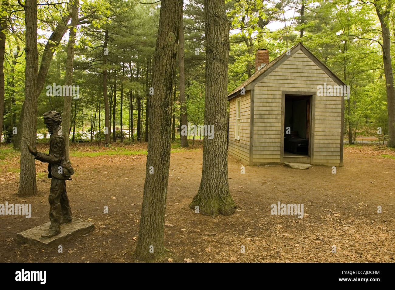 Concord MA Massachusetts Walden Pond State Reservation Replica of Henry David Thoreau s house Stock Photo
