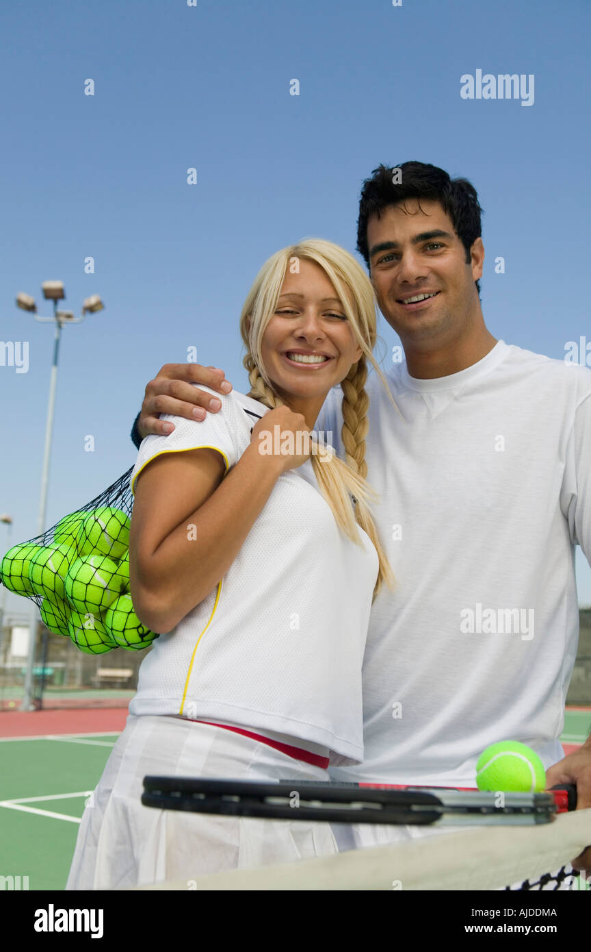 Mixed doubles Tennis Players on tennis court, portrait Stock Photo Alamy