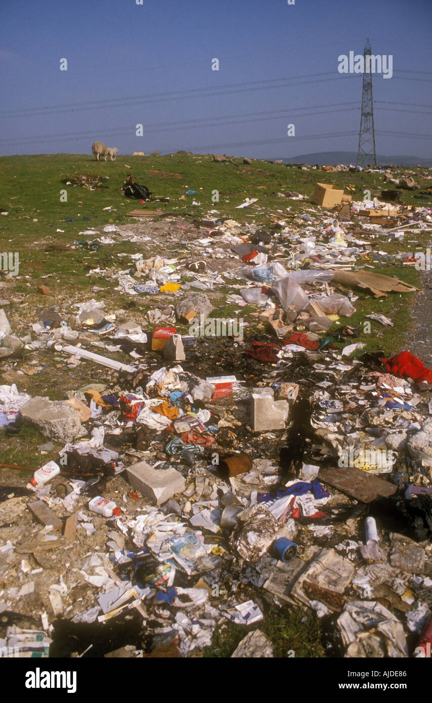 Rubbish dumped on moorland South Wales UK Stock Photo Alamy