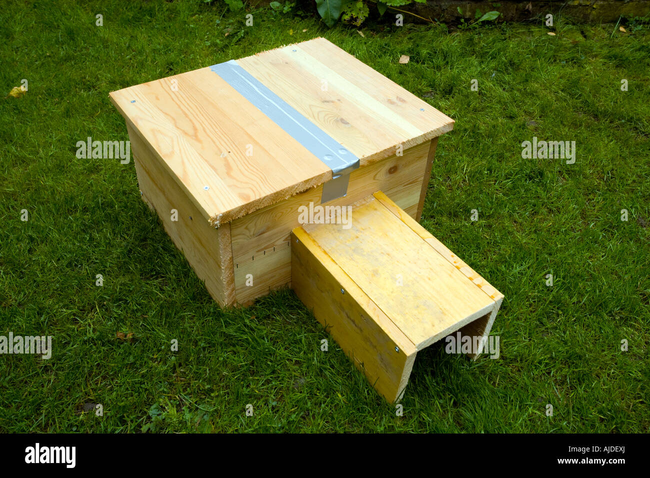 Homemade hedgehog house for the mammal to hibernate in a garden Stock
