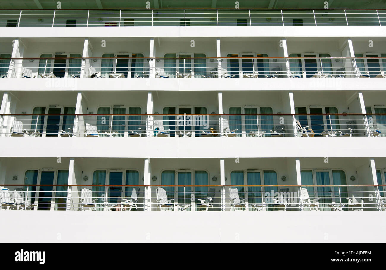 Close up of a cruise ship passengers deck Stock Photo