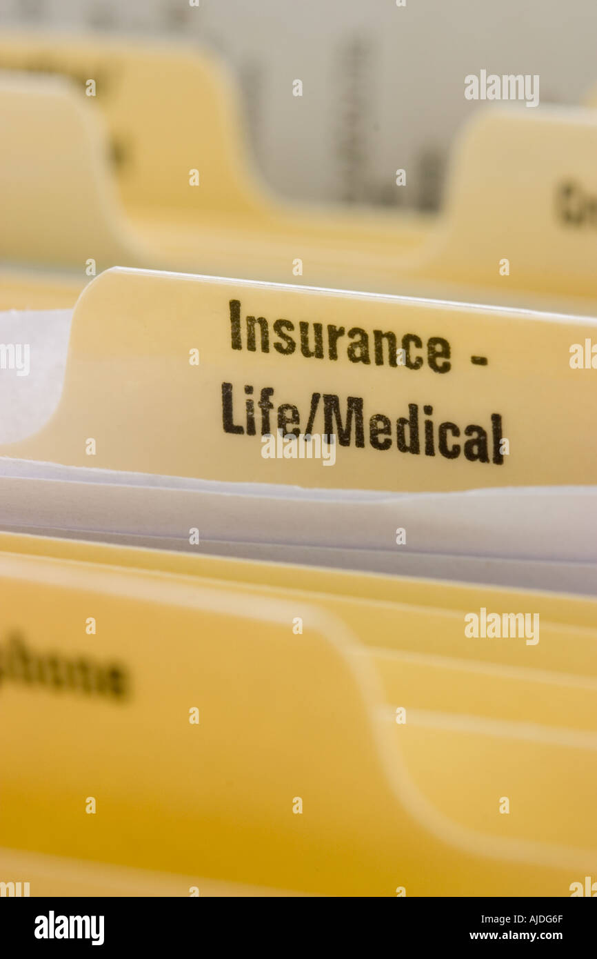 Insurance Life Medical filing tab Stock Photo Alamy