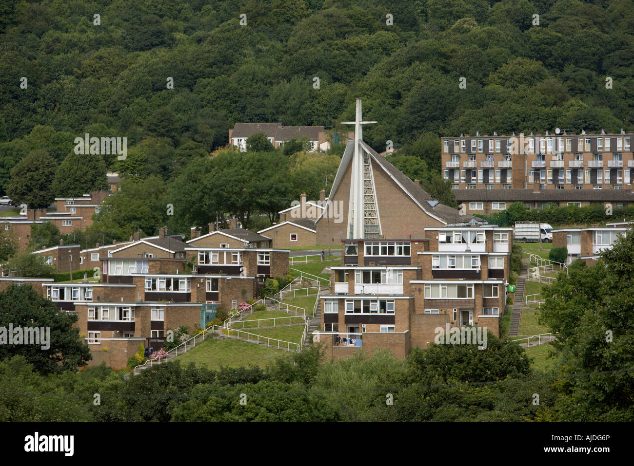 Low rise housing patio houses and Holy Trinity church Rolleston