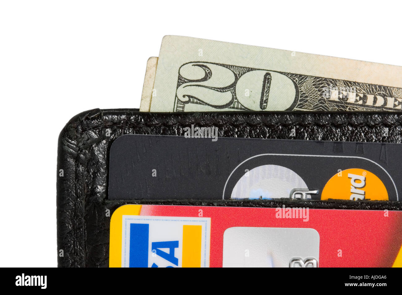 Credit cards and US dollar bills in a wallet Stock Photo