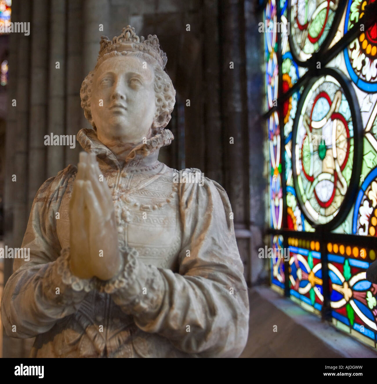 Sculpture of Marie de Bourbon Vendome in the Basilica of Saint Denis The Basilica is the burial site of almost all the French m Stock Photo