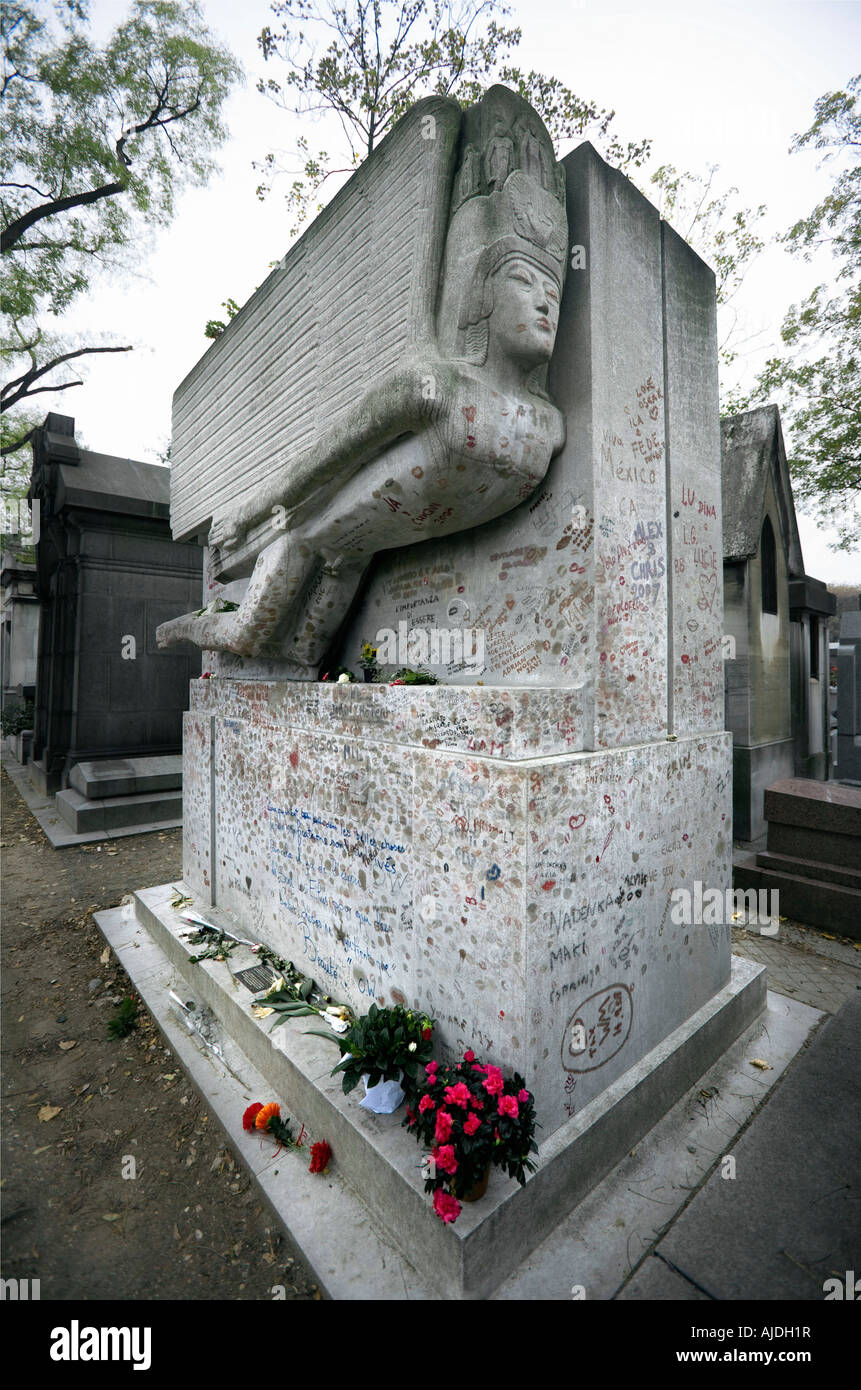 Grave of Oscar Wilde in Pere Lachaise Cemetery located in the 20e arrondissement the largest