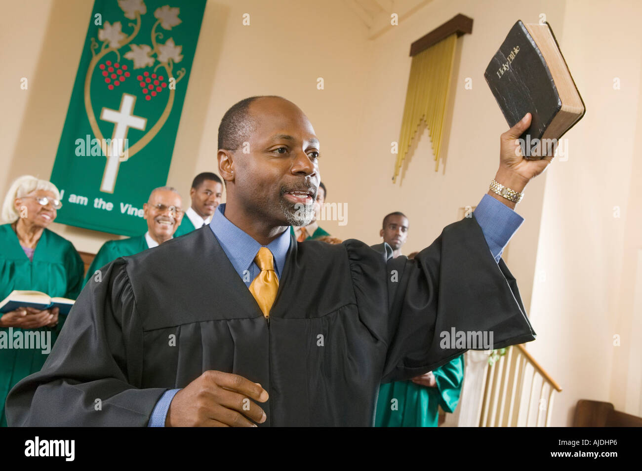 Preacher Preaching the Gospel in church Stock Photo