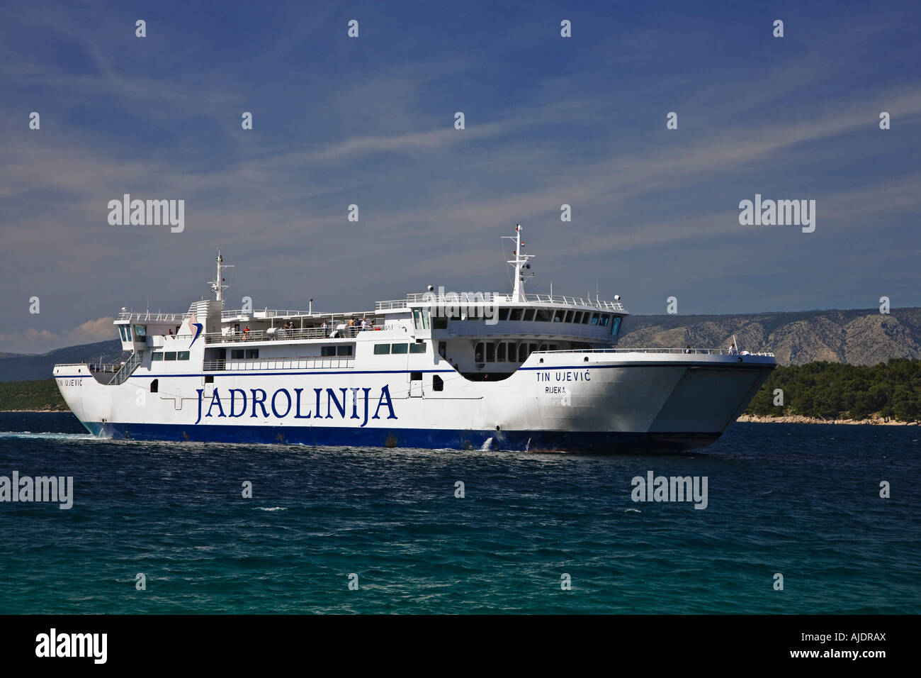 Car ferry on the calm waters of the Adriatic Sea off the coast of Croatia. Stock Photo