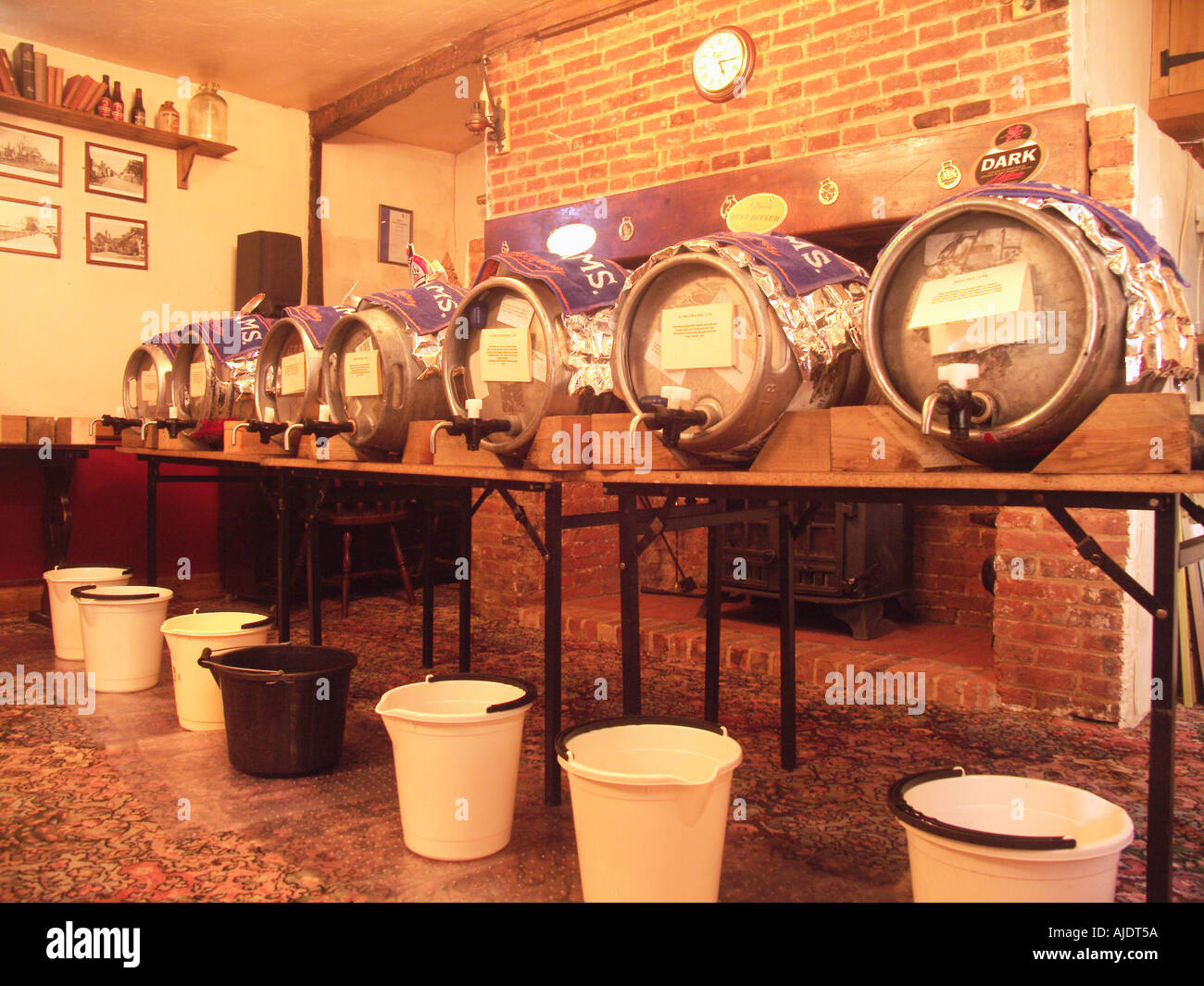 Real ale barrels of beer for pub beer festival Stock Photo Alamy