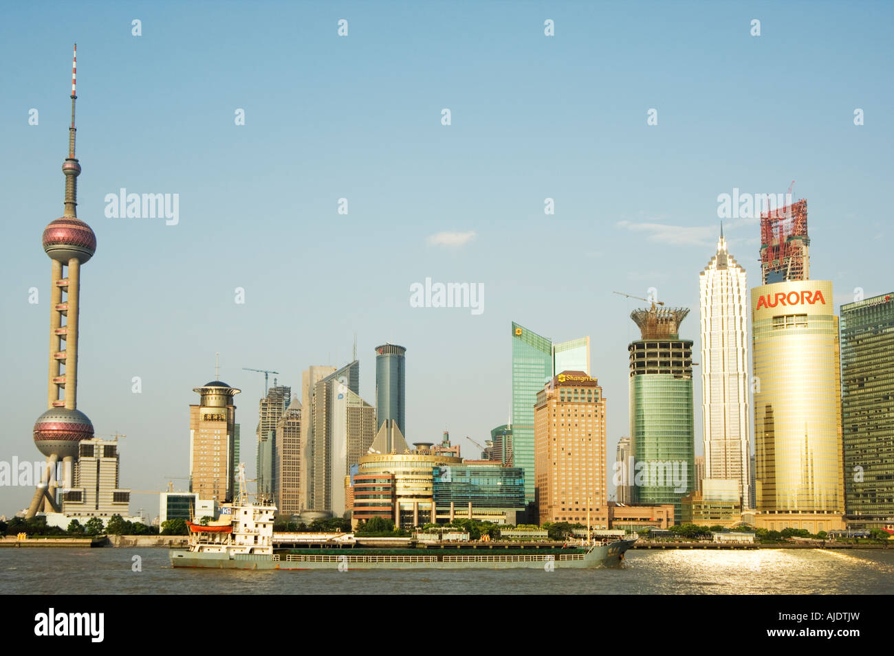 the oriental pearl tower modern buildings in pudong new area on the