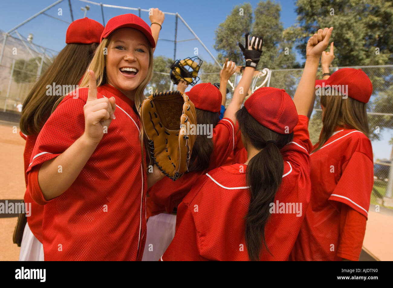 Women's softball team celebrating Stock Photo