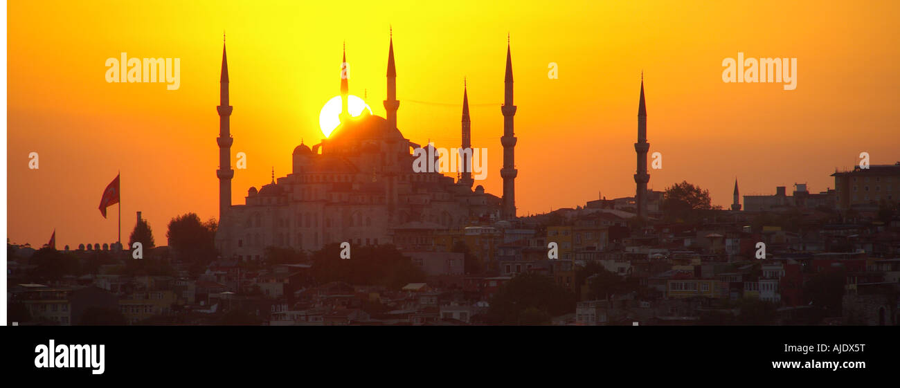 Istanbul sunset over the Sultan Ahmet Mosque or Blue Mosque Stock Photo ...