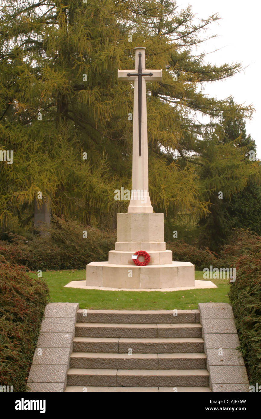 The Cross of Sacrifice in the St Symphorien Military Cemetery Mons Belgium Stock Photo