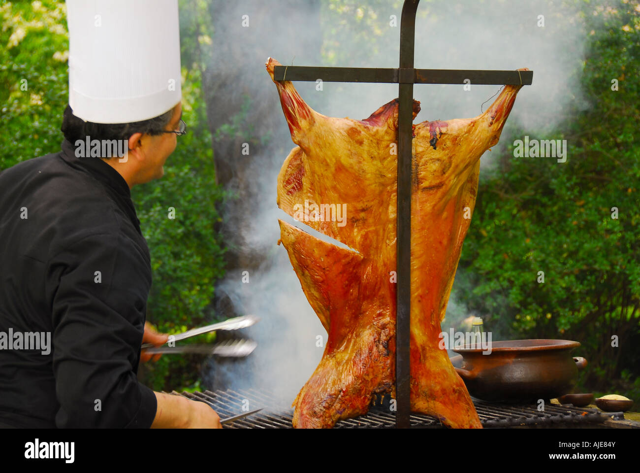 Hacienda Los Lingues, chile, Spanish colonial villa, pig cooking over