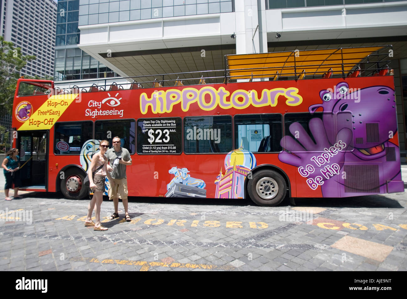 Open top double decker Hippo tourist sightseeing bus Singapore Stock