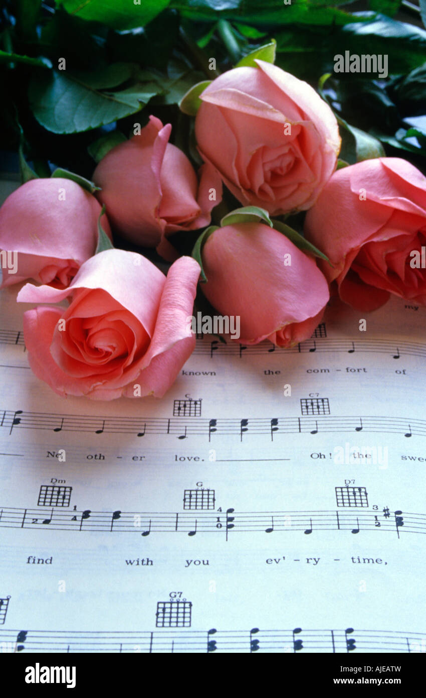 Pink Roses Anmusic Pink roses music notes hi-res stock photography and images - Alamy