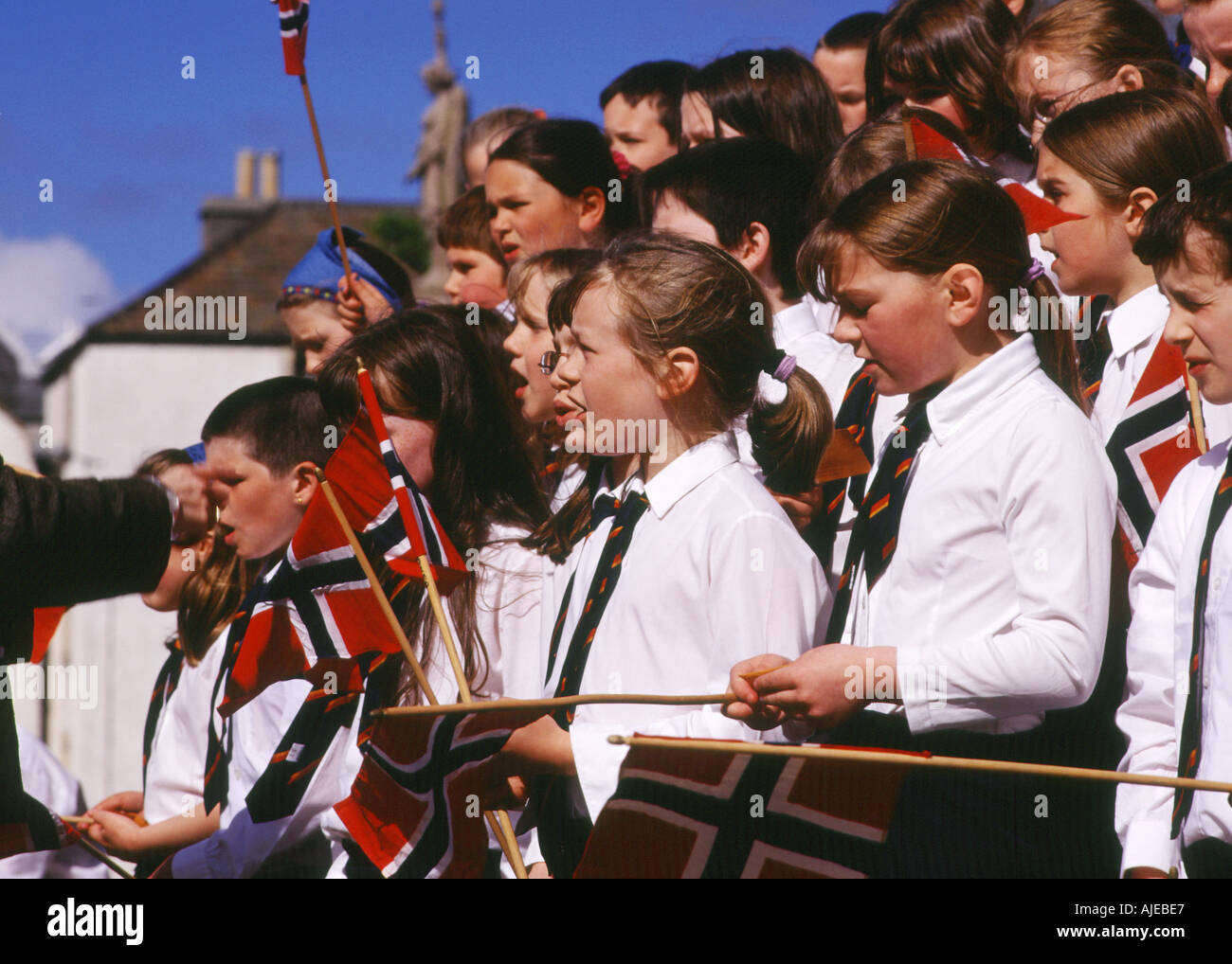 dh Norway Constitution Day KIRKWALL ORKNEY School choir concert music Norwegian visitors children singing scotland sing singers uk teenagers caucasian Stock Photo